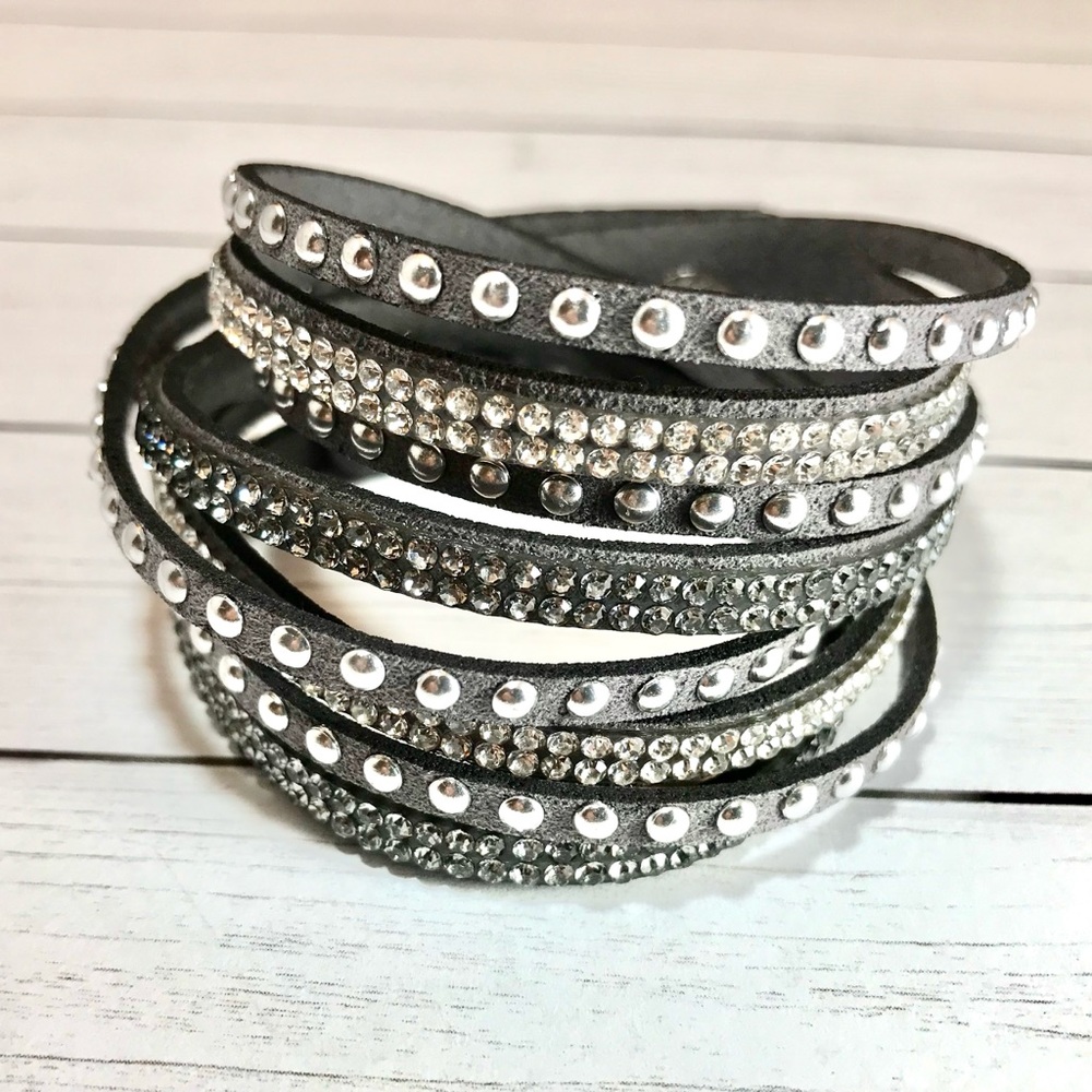 Faux Leather Wrap Bracelet-Gray